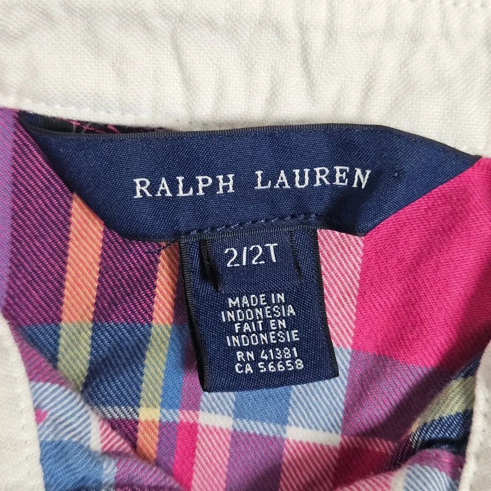 Ralph Lauren Dress Girls 2T Pink Tartan Plaid Peplum Long Sleeve Preppy Classic